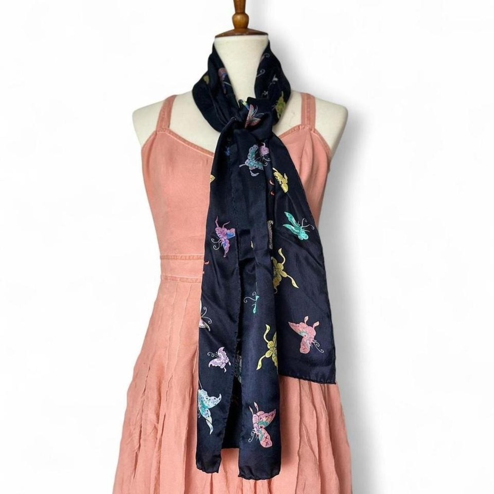 Navy butterfly print scarf